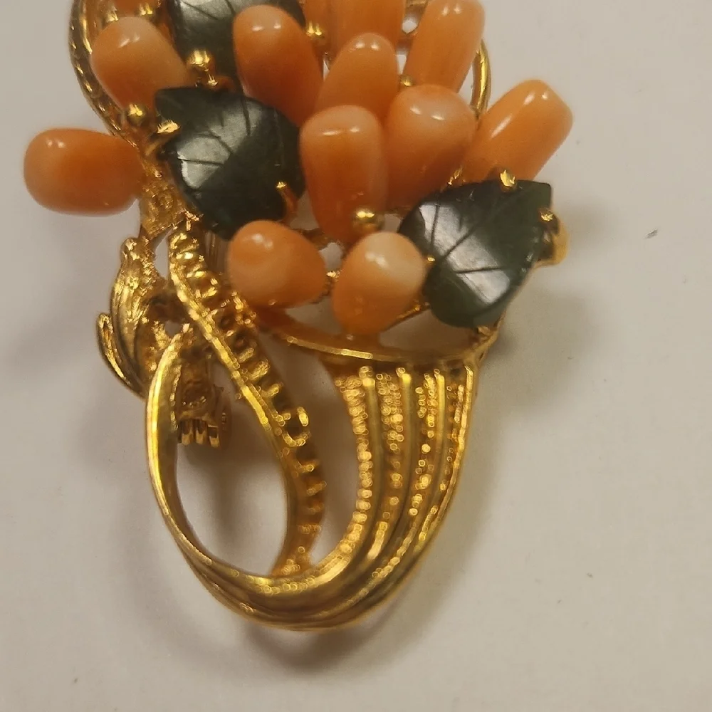 Elegant Pinkish Orange Coral Floral Brooch